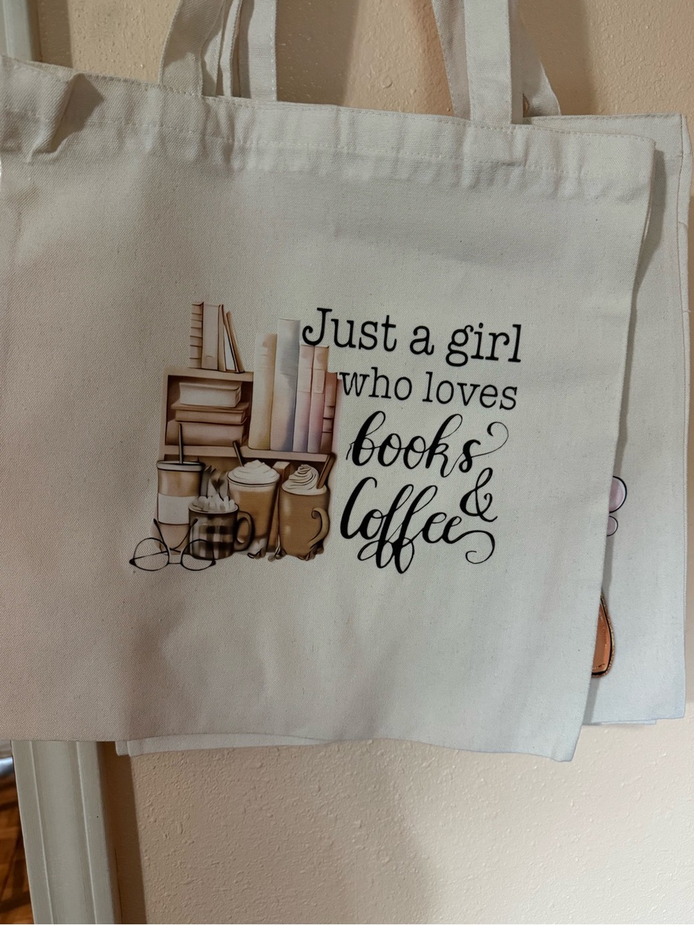 Just a Girl Who Loves Books & Coffee Canvas Tote - Cream